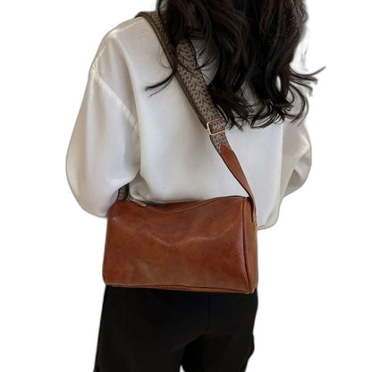 Effortless Brown Leather Shoulder Bag for Women with Buckle Crossbody Casual Style