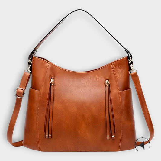 Effortless Brown Leather Shoulder Bag for Women with Pockets Casual Style