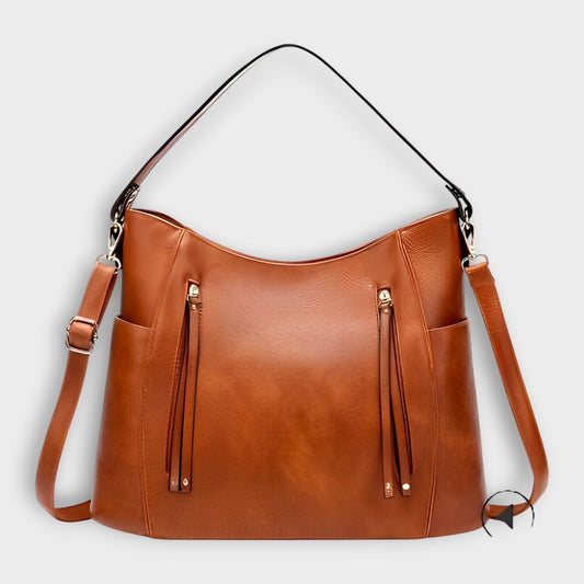 Effortless Brown Leather Shoulder Bag for Women with Pockets Casual Style