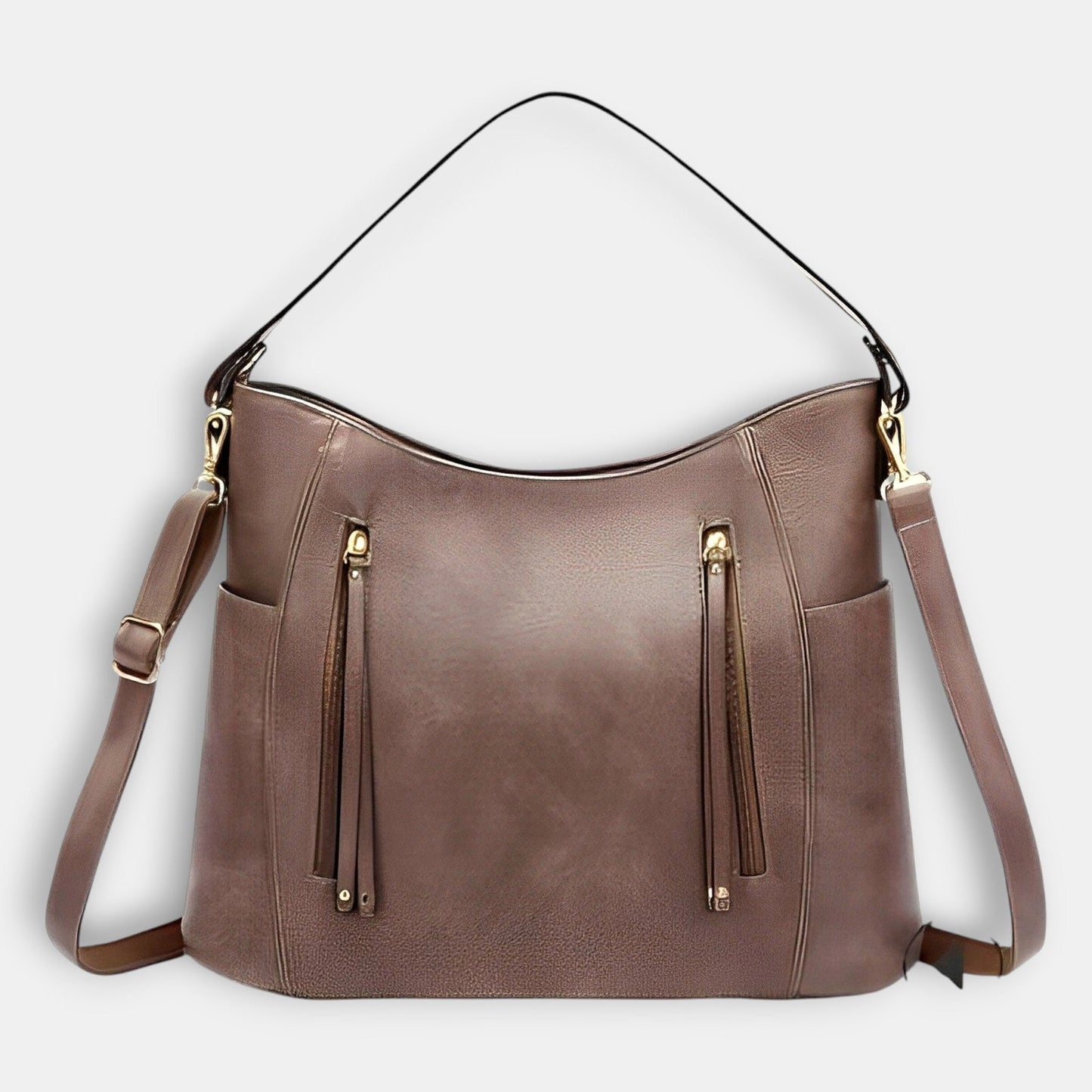 Effortless Brown Leather Shoulder Bag for Women with Pockets Casual Style