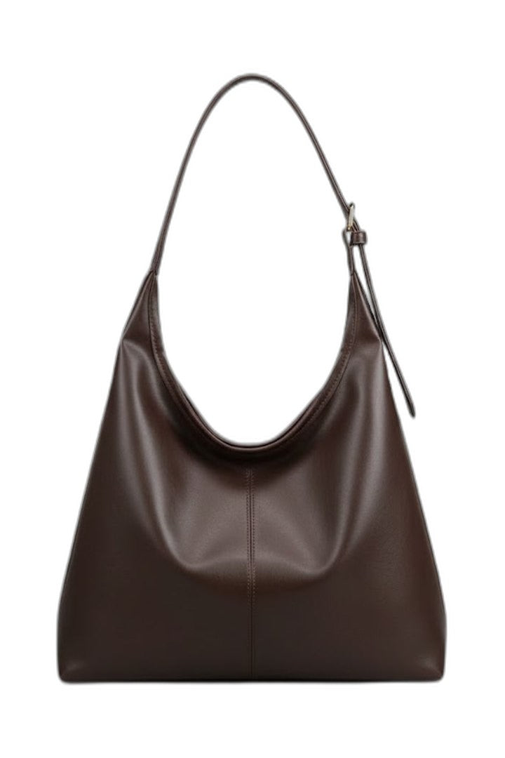 Effortless Brown Leather Shoulder Bag for Women with Pockets Tote Casual Style
