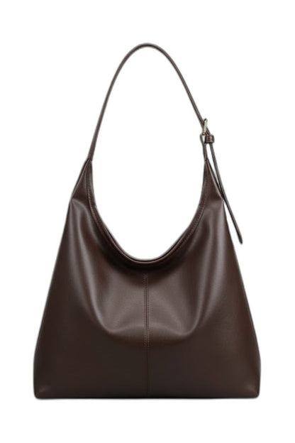 Effortless Brown Leather Shoulder Bag for Women with Pockets Tote Casual Style