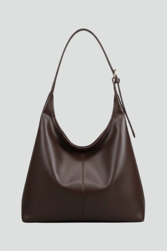 Effortless Brown Leather Shoulder Bag for Women with Pockets Tote Casual Style