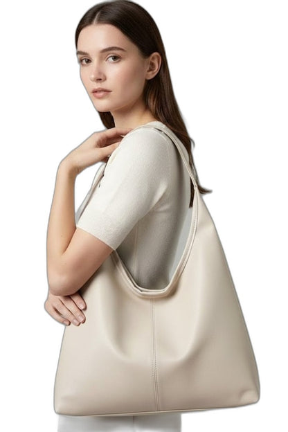 Effortless Brown Leather Shoulder Bag for Women with Pockets Tote Casual Style