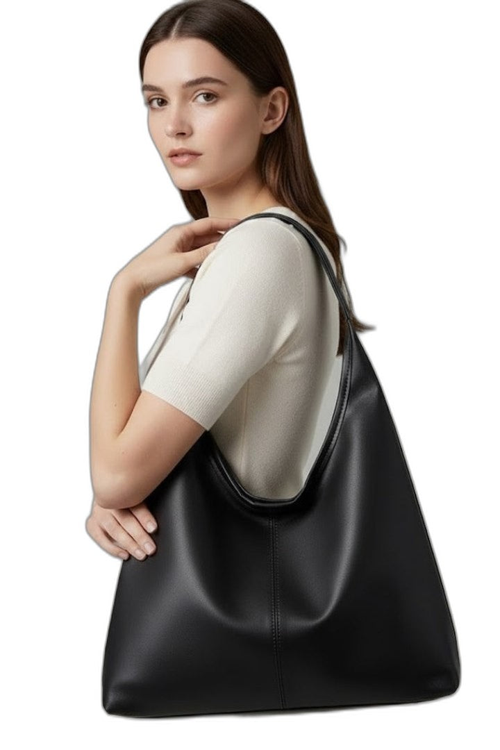 Effortless Brown Leather Shoulder Bag for Women with Pockets Tote Casual Style