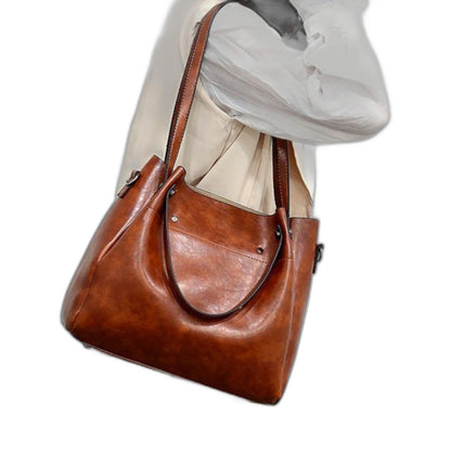Effortless Brown Leather Tote Bag for Women with Casual Style