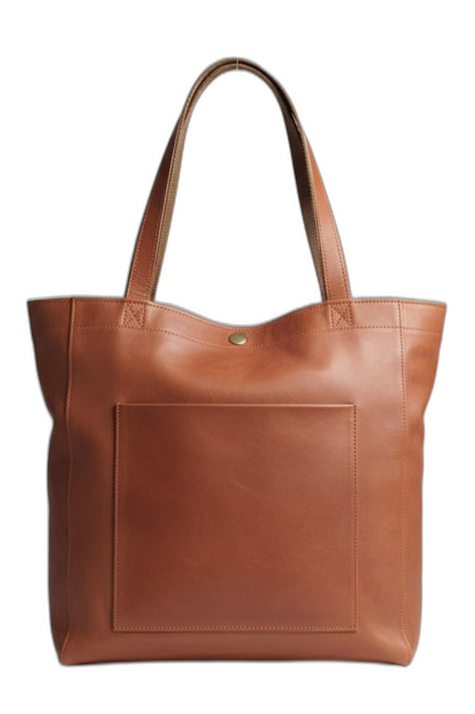Effortless Brown Leather Tote Bag for Women with Pockets Casual Style