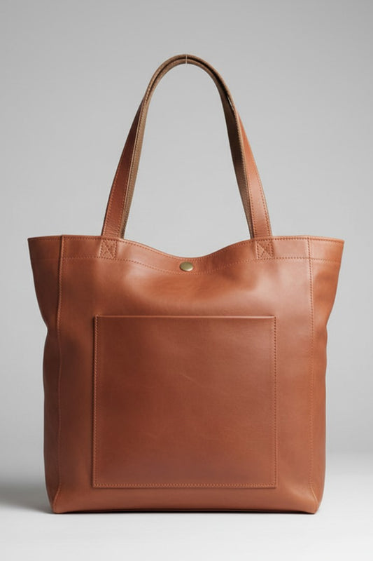 Effortless Brown Leather Tote Bag for Women with Pockets Casual Style