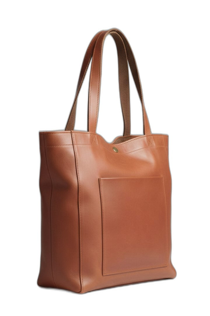 Effortless Brown Leather Tote Bag for Women with Pockets Casual Style