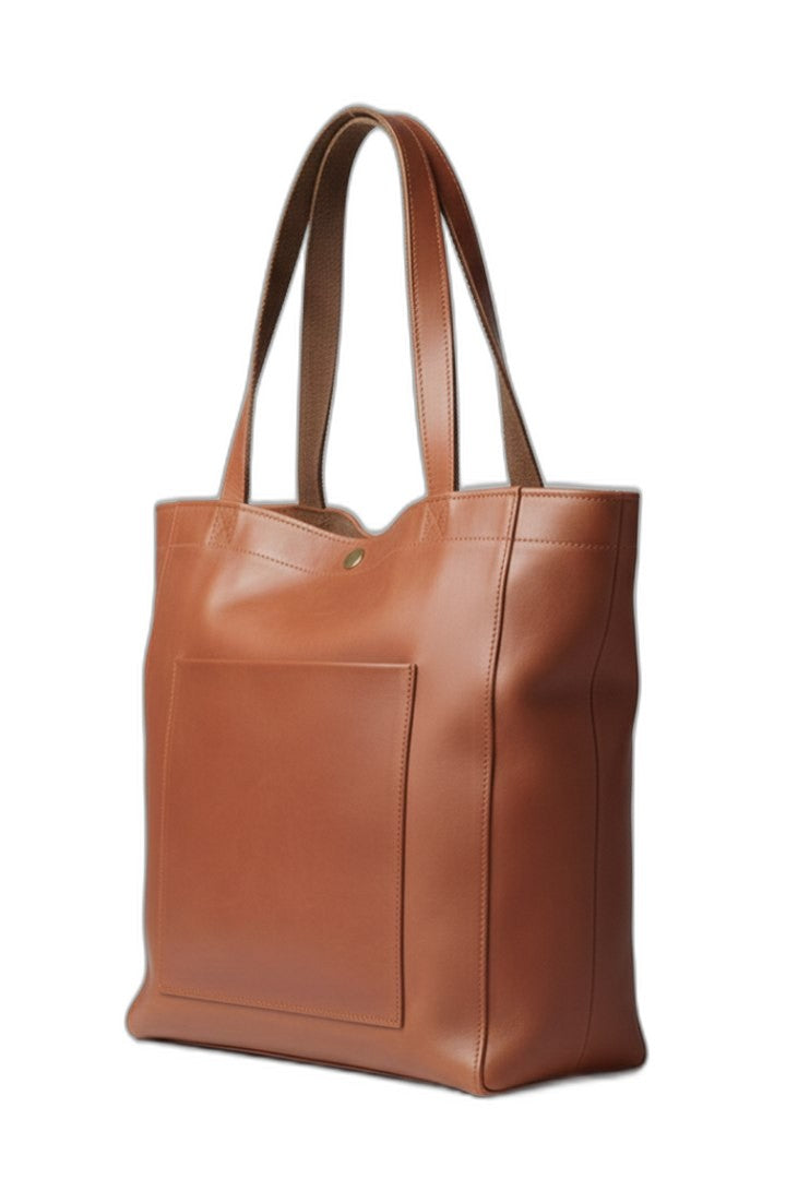 Effortless Brown Leather Tote Bag for Women with Pockets Casual Style