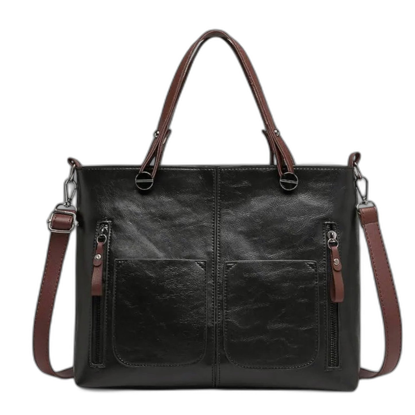 Effortless Brown Leather Tote Bag for Women with Pockets Casual Style
