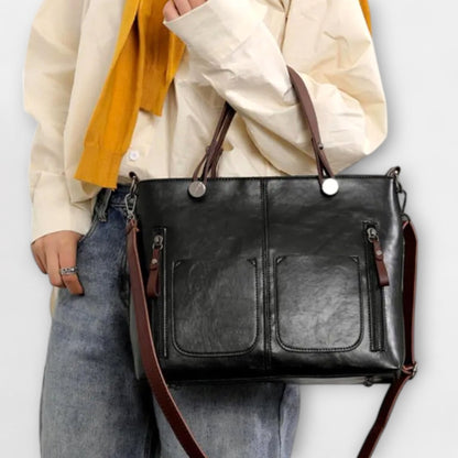 Effortless Brown Leather Tote Bag for Women with Pockets Casual Style