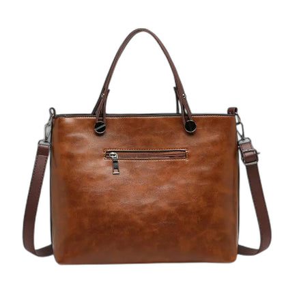 Effortless Brown Leather Tote Bag for Women with Pockets Casual Style