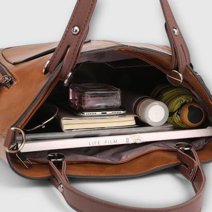 Effortless Brown Leather Tote Bag for Women with Pockets Casual Style