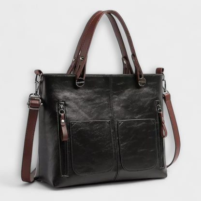 Effortless Brown Leather Tote Bag for Women with Pockets Casual Style