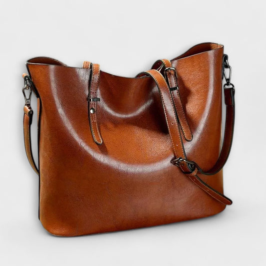 Effortless Brown Leather Tote Bag for Women with Shoulder Casual Style