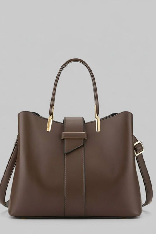 Effortless Brown Leather Tote Bag for Women with Shoulder Casual Style