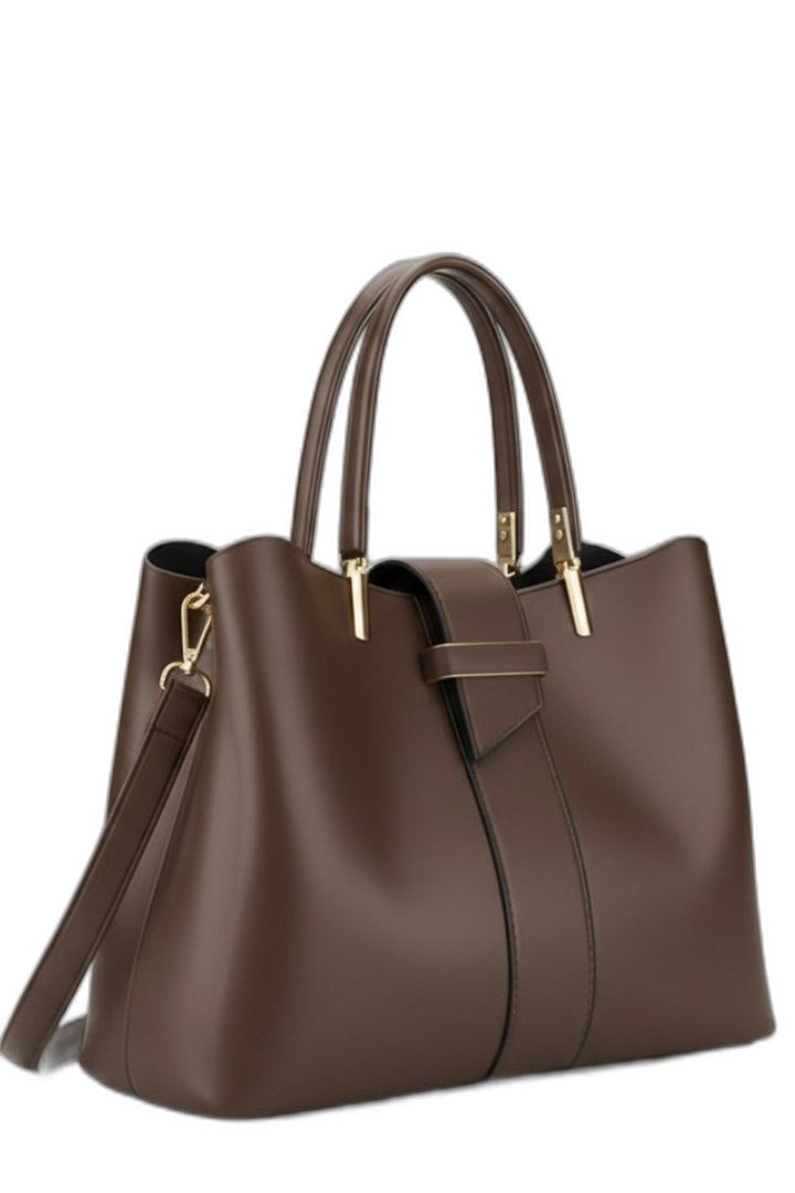 Effortless Brown Leather Tote Bag for Women with Shoulder Casual Style