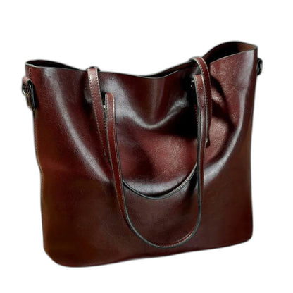 Effortless Brown Leather Tote Bag for Women with Shoulder Casual Style
