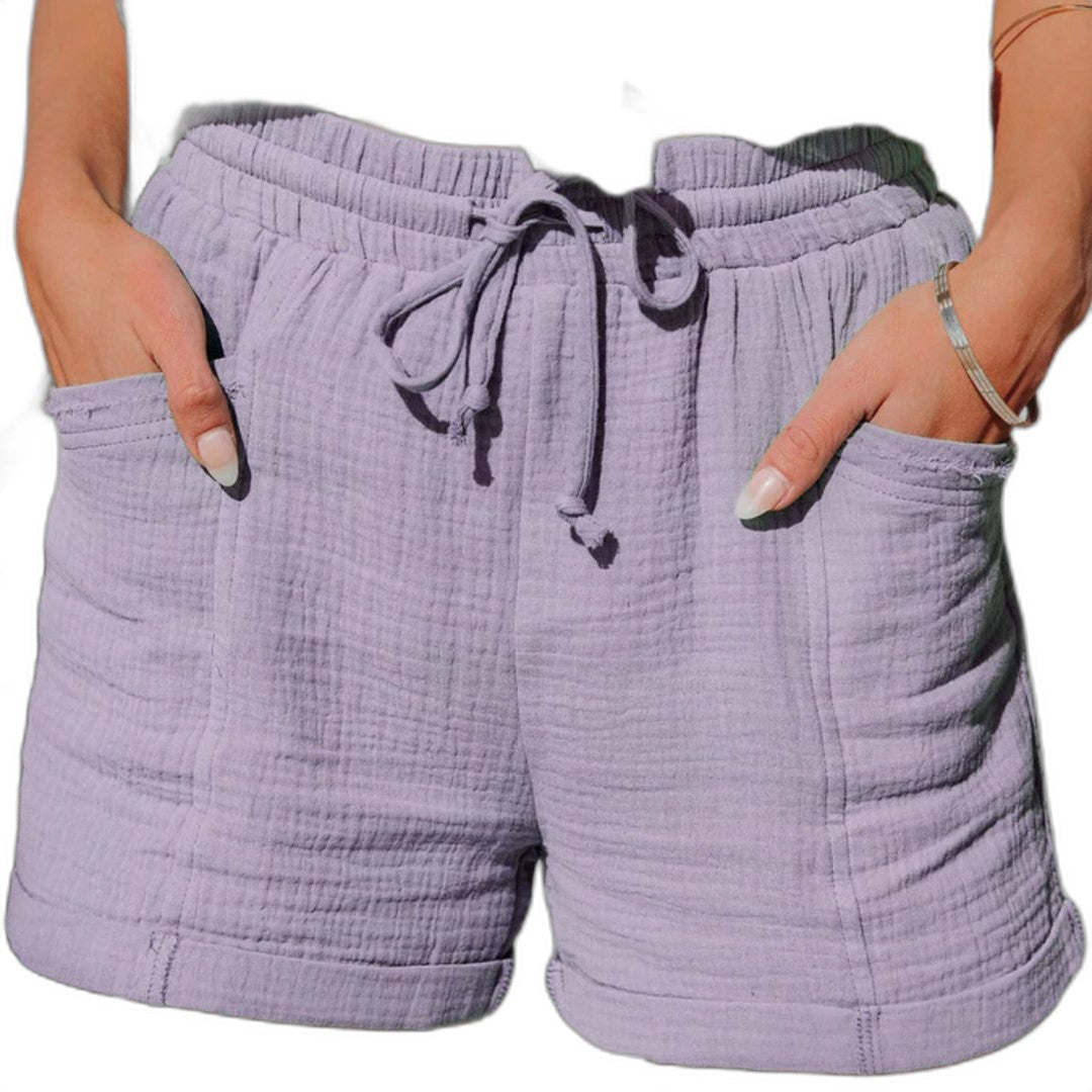 Effortless Brown Linen Shorts for Women with High Waisted Pockets Casual Style