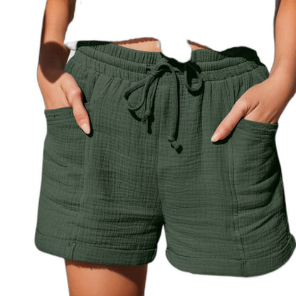 Effortless Brown Linen Shorts for Women with High Waisted Pockets Casual Style