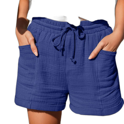 Effortless Brown Linen Shorts for Women with High Waisted Pockets Casual Style