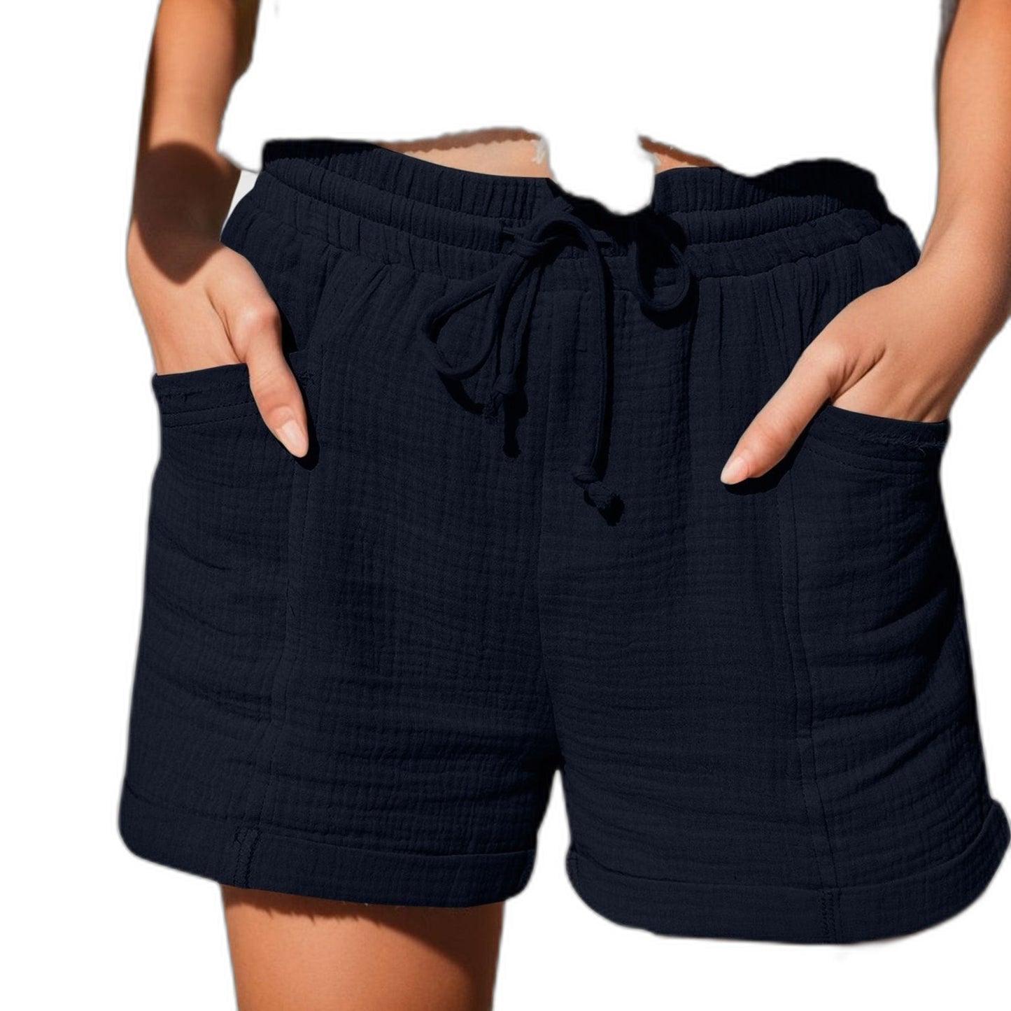 Effortless Brown Linen Shorts for Women with High Waisted Pockets Casual Style