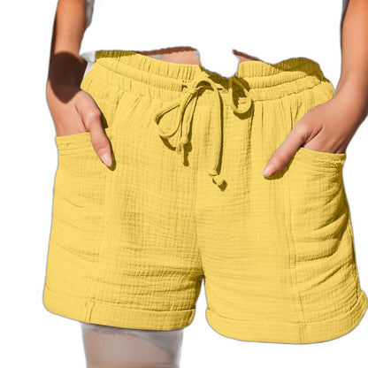 Effortless Brown Linen Shorts for Women with High Waisted Pockets Casual Style