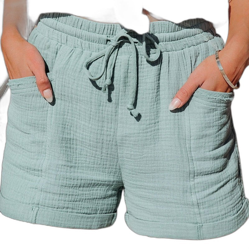 Effortless Brown Linen Shorts for Women with High Waisted Pockets Casual Style