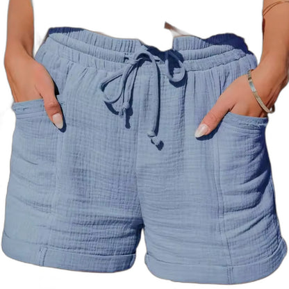 Effortless Brown Linen Shorts for Women with High Waisted Pockets Casual Style