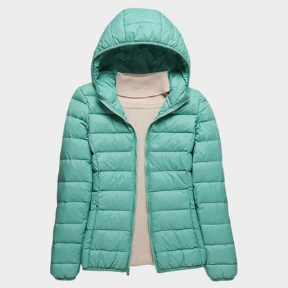 Effortless Brown Puffer Jacket for Women with High Neck Long Sleeve Quilted Casual Style