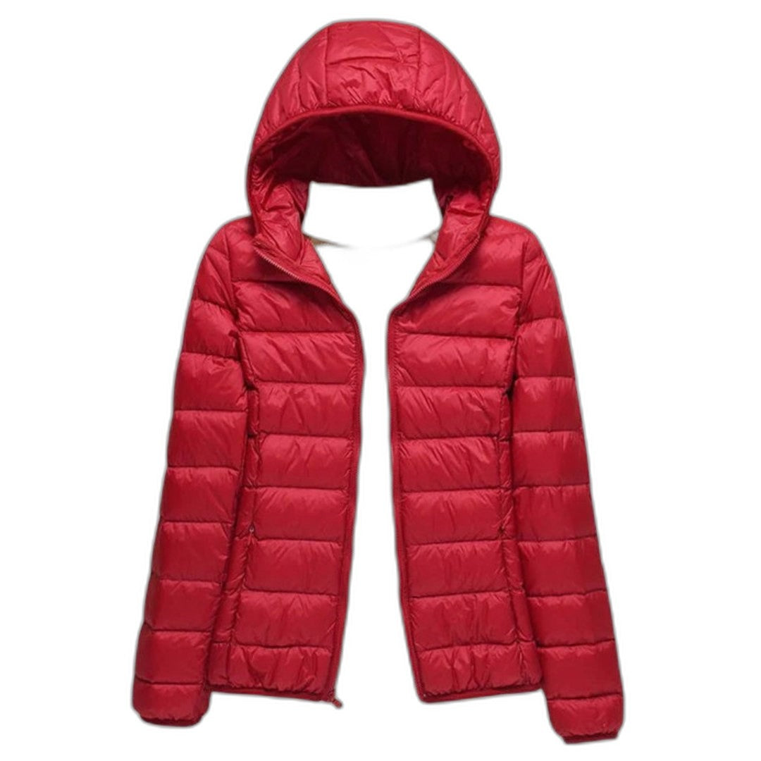 Effortless Brown Puffer Jacket for Women with High Neck Long Sleeve Quilted Casual Style
