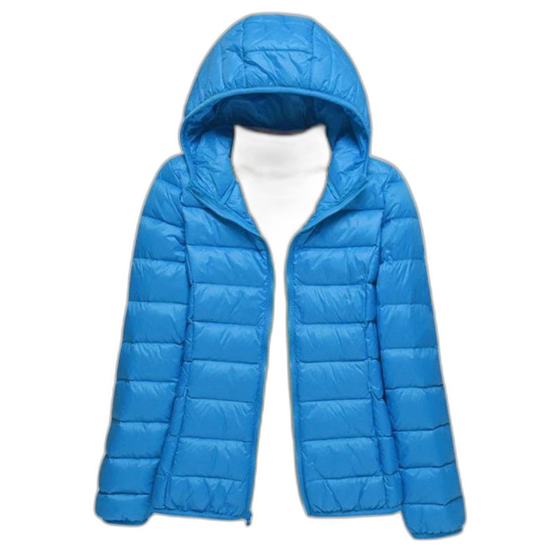 Effortless Brown Puffer Jacket for Women with High Neck Long Sleeve Quilted Casual Style