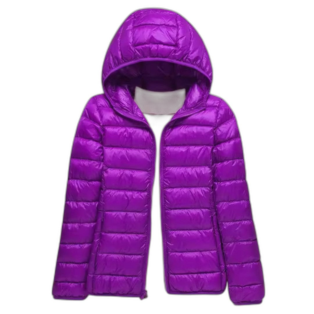 Effortless Brown Puffer Jacket for Women with High Neck Long Sleeve Quilted Casual Style