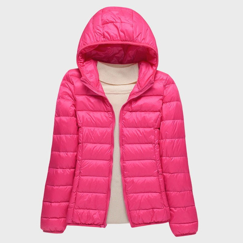 Effortless Brown Puffer Jacket for Women with High Neck Long Sleeve Quilted Casual Style