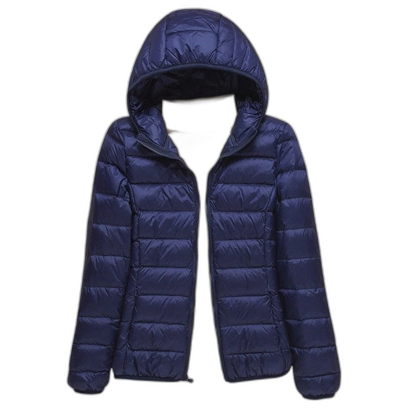 Effortless Brown Puffer Jacket for Women with High Neck Long Sleeve Quilted Casual Style