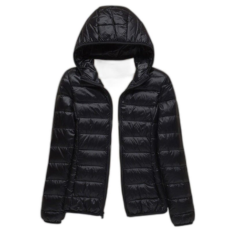 Effortless Brown Puffer Jacket for Women with High Neck Long Sleeve Quilted Casual Style
