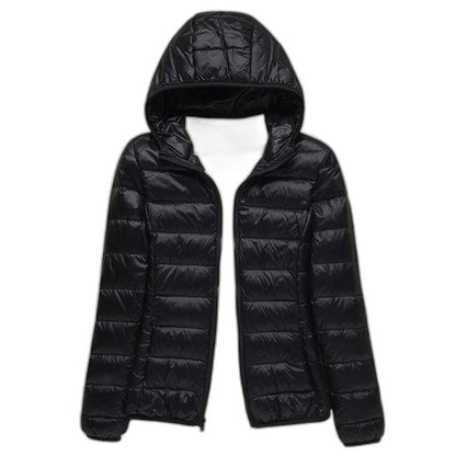 Effortless Brown Puffer Jacket for Women with High Neck Long Sleeve Quilted Casual Style