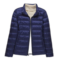 Dark blue stand-up collar