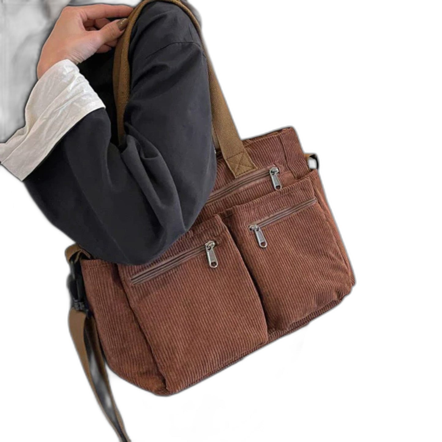 Effortless Brown Suede Crossbody Bag for Women with Pockets Tote Casual Style
