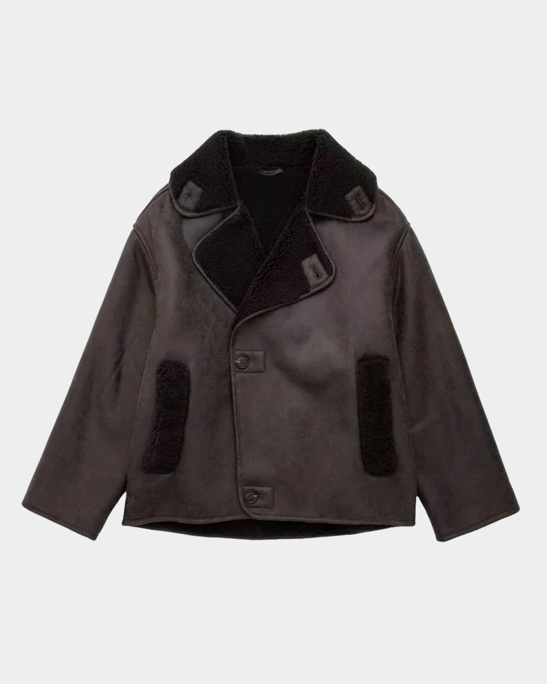 Effortless Brown Suede Jacket for Women with Collared Long Sleeve Button Front Cropped Pockets Casual Style