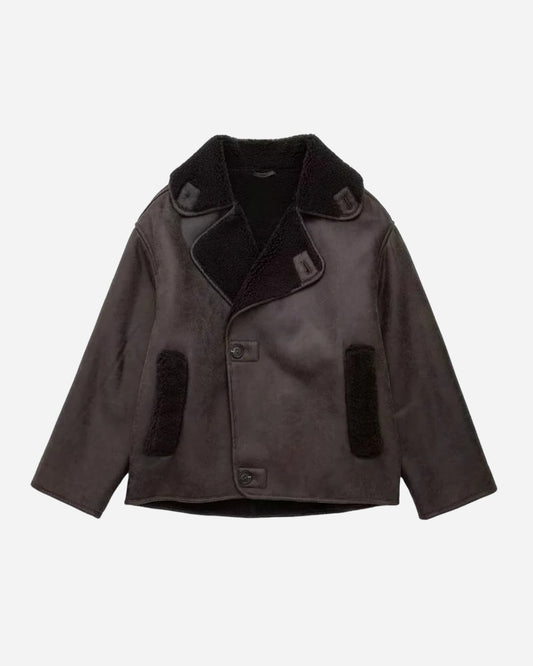 Effortless Brown Suede Jacket for Women with Collared Long Sleeve Button Front Cropped Pockets Casual Style