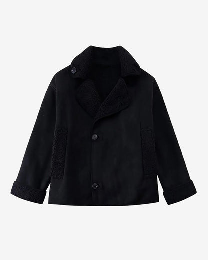 Effortless Brown Suede Jacket for Women with Collared Long Sleeve Button Front Cropped Pockets Casual Style