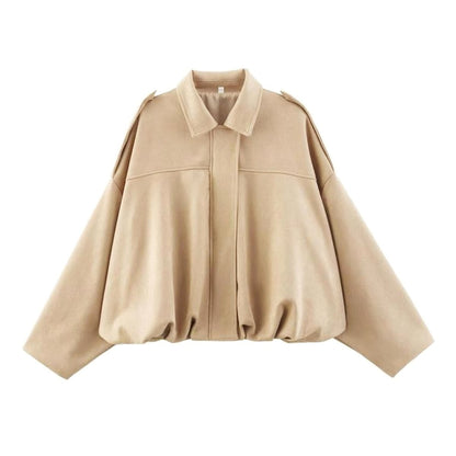Effortless Brown Suede Jacket for Women with Long Sleeve Oversized Casual Style