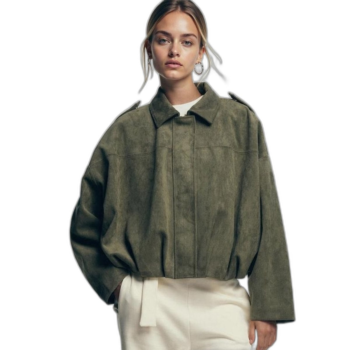 Effortless Brown Suede Jacket for Women with Long Sleeve Oversized Casual Style