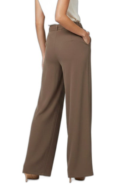 Effortless Brown Wide Leg Pants for Women with Belted High Waisted Drawstring Palazzo Casual Style