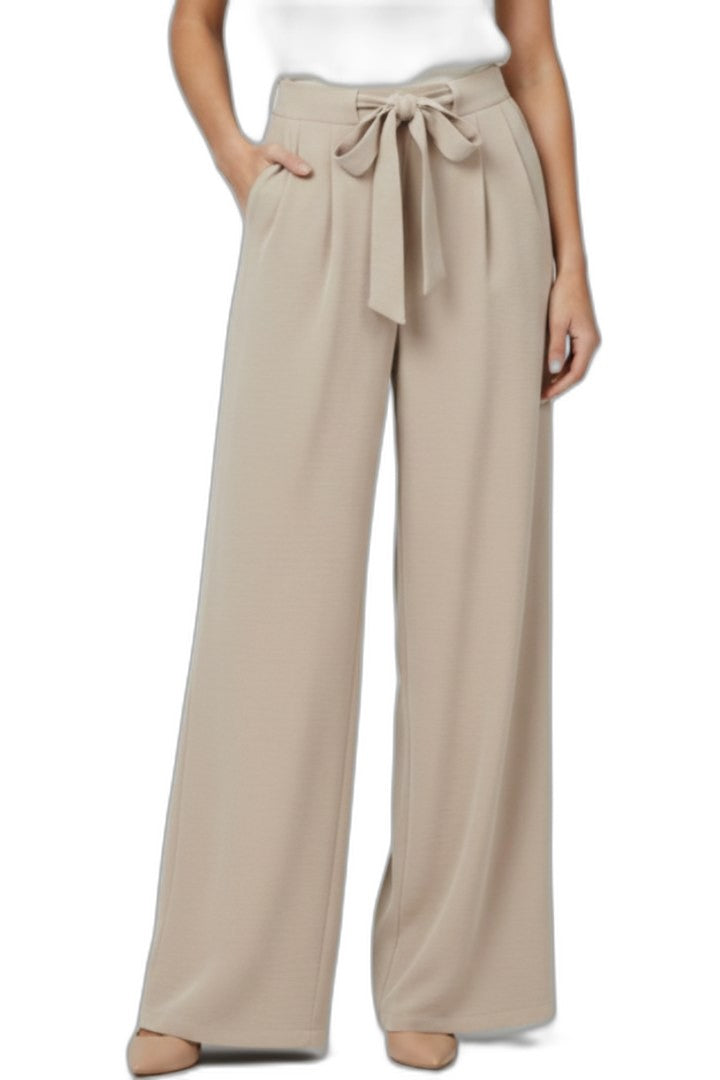 Effortless Brown Wide Leg Pants for Women with Belted High Waisted Drawstring Palazzo Casual Style