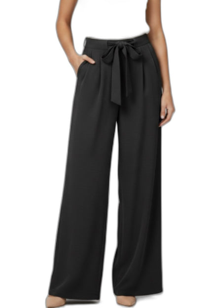 Effortless Brown Wide Leg Pants for Women with Belted High Waisted Drawstring Palazzo Casual Style