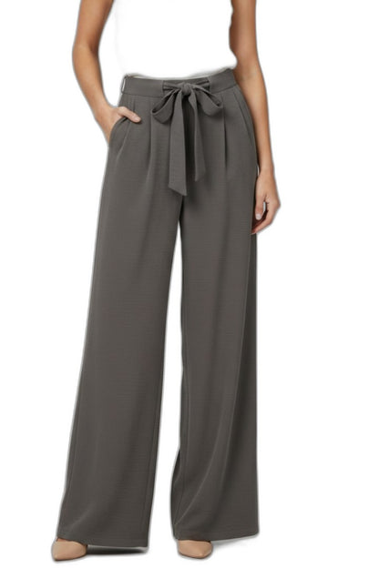 Effortless Brown Wide Leg Pants for Women with Belted High Waisted Drawstring Palazzo Casual Style