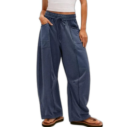 Effortless Brown Wide Leg Pants for Women with Belted High Waisted Pockets Casual Style